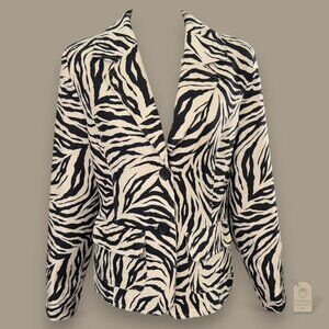 Silk Blend Zebra Print Blazer Jacket Structured Mob Wife Statement Coat L 12